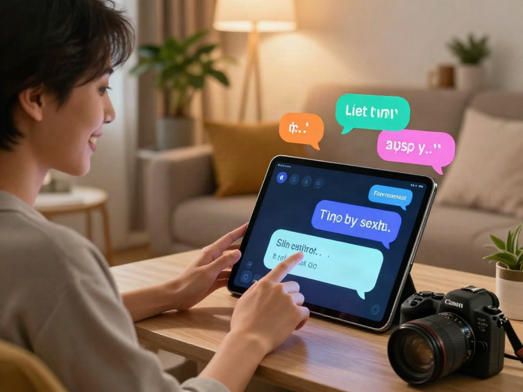 Interactive free AI sex chat on a tablet in a cozy living room.