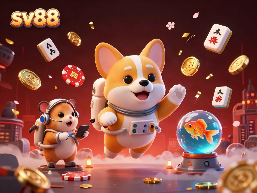 Experience the thrill of sv88 with a floating casino scene filled with vibrant gambling elements.