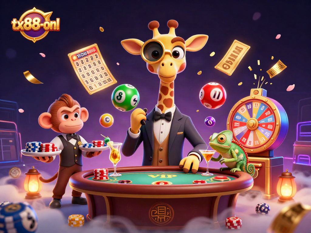 Join the excitement at tx88-onl with vibrant casino scenes featuring engaging characters and lively elements.