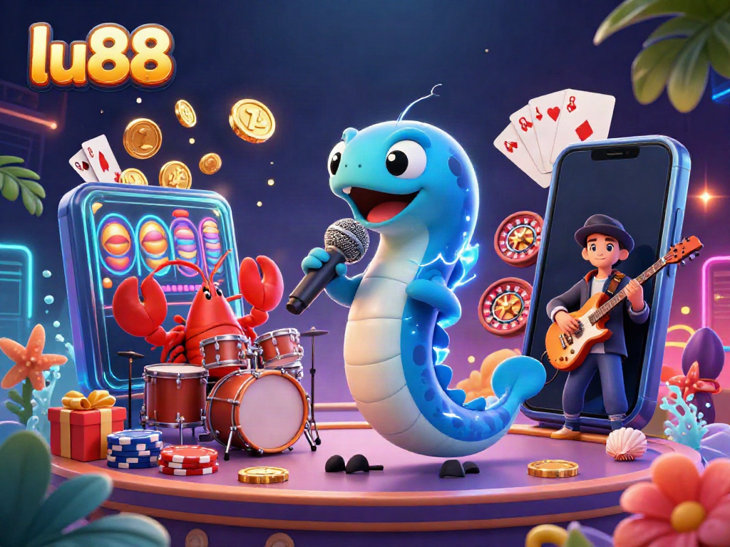 Experience the excitement of lu88 with a vibrant underwater casino featuring an electric eel DJ.